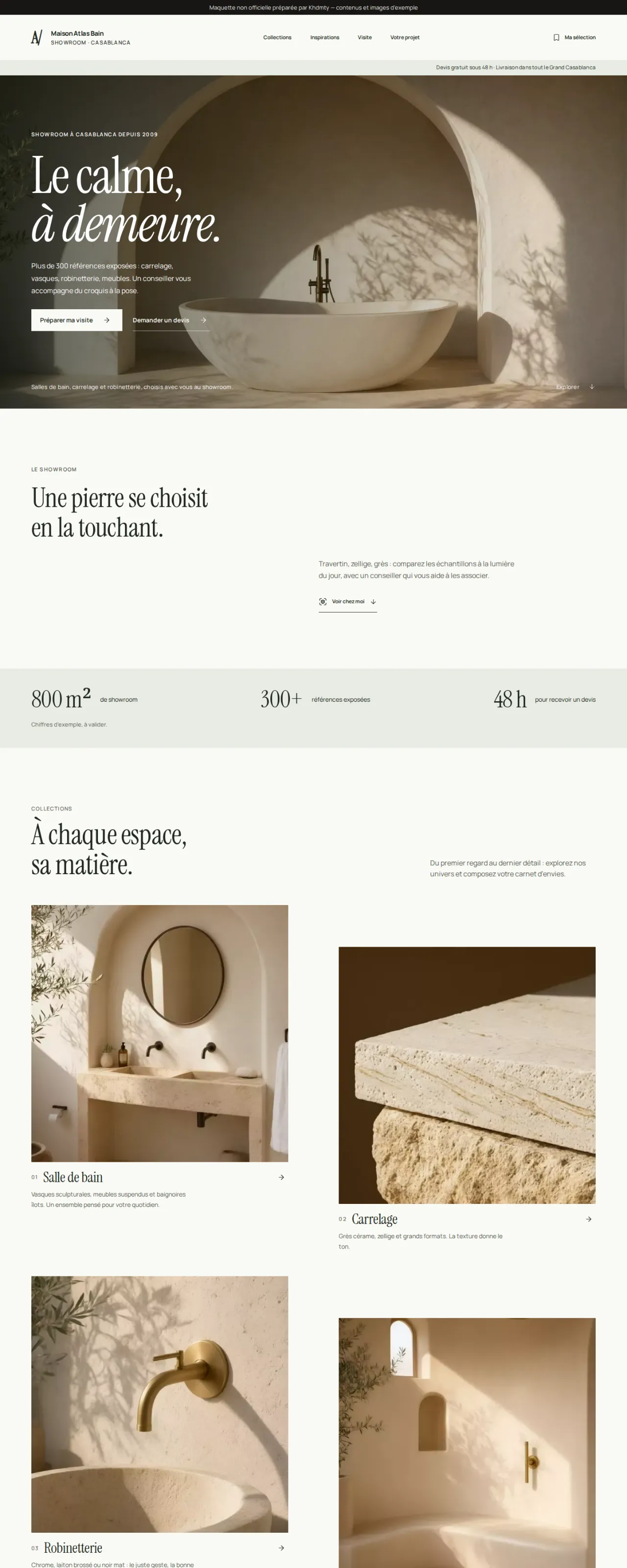 Page d’accueil du site de démonstration Maison Atlas Bain