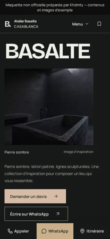 Site Atelier Basalte sur téléphone